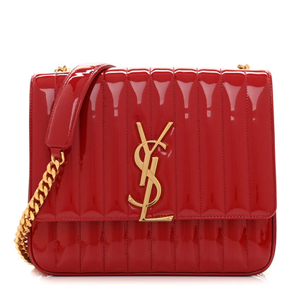 Saint Laurent Patent Matelasse Monogram Large Vicky Chain Bag Rouge Eros 1 of 11