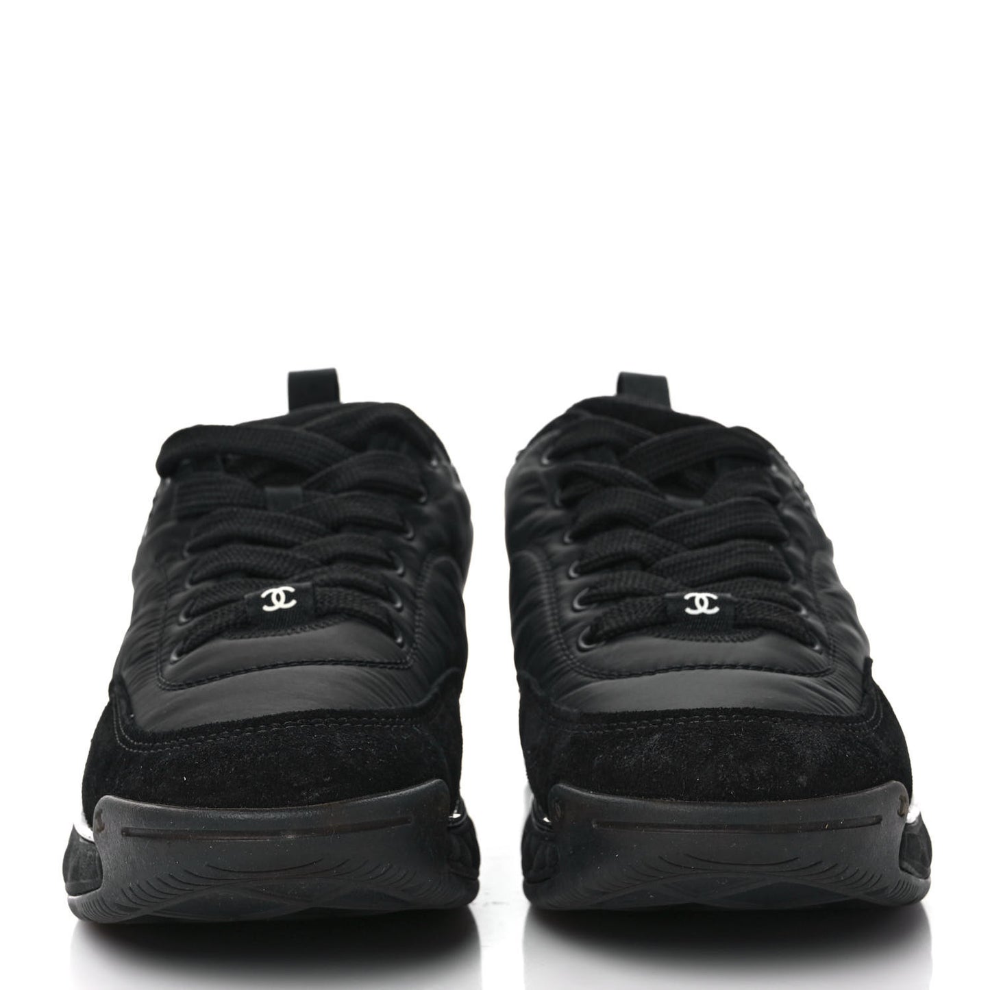Nylon Suede Calfskin CC Sneakers 37 Black