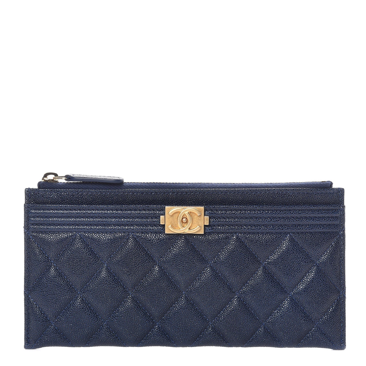 Chanel Caviar Quilted Classic Zip Boy Pouch Navy 1 of 8