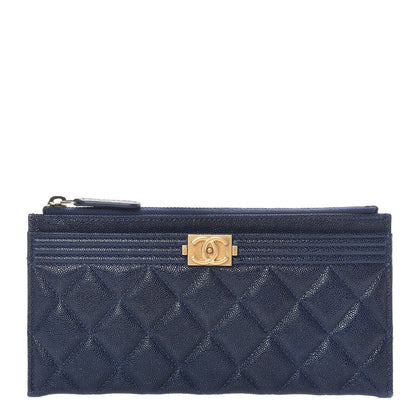 Chanel Caviar Quilted Classic Zip Boy Pouch Navy 1 of 8