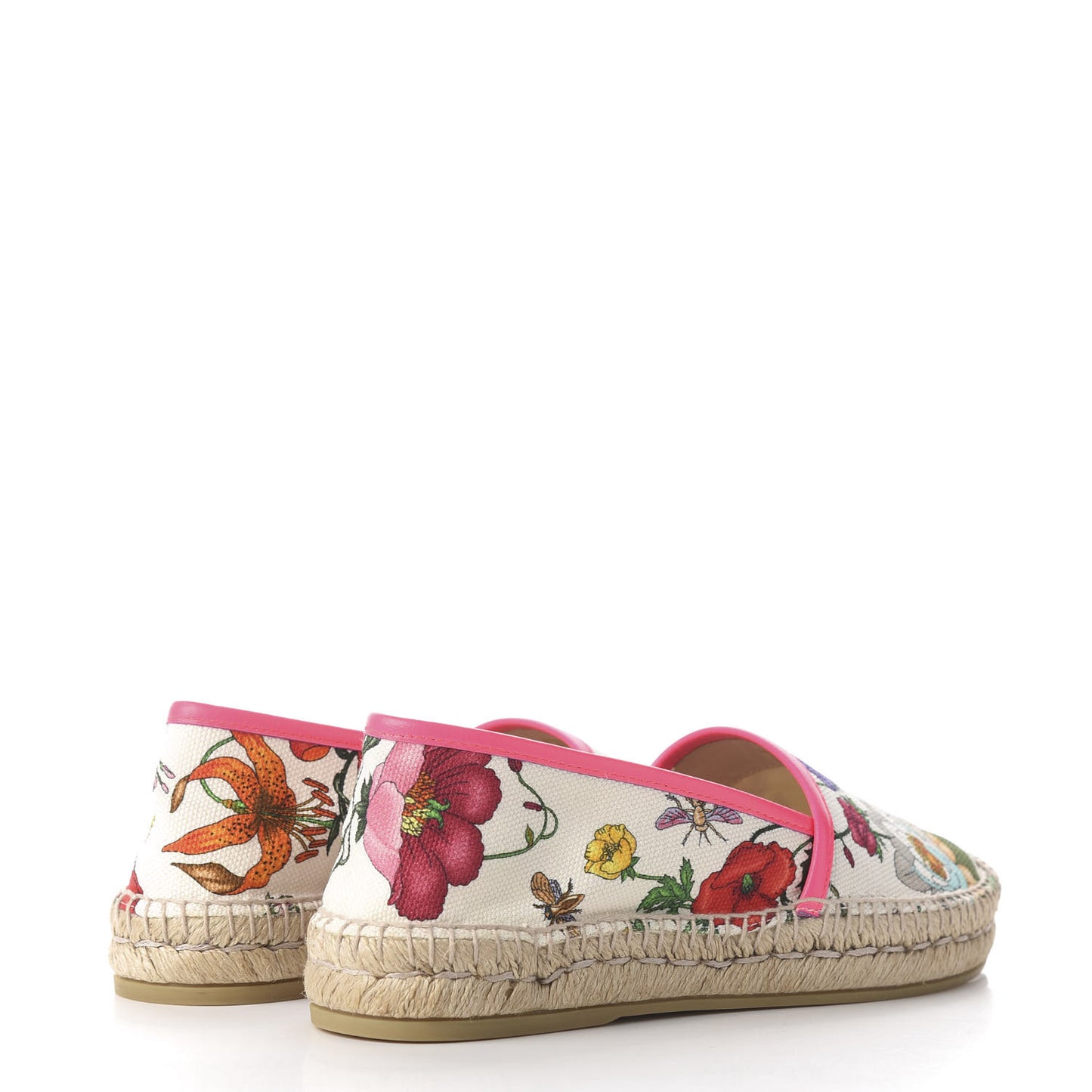Canvas Flora Print Espadrilles 38.5 White Multicolor Fuxia