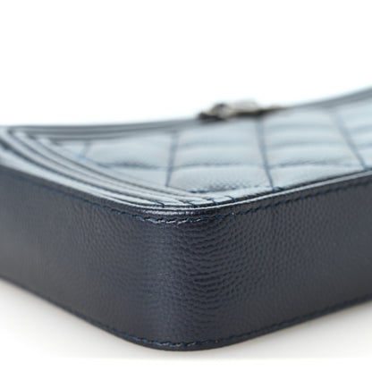 Chanel Metallic Caviar Quilted Small Boy Clutch With Chain Navy 11 of 12
