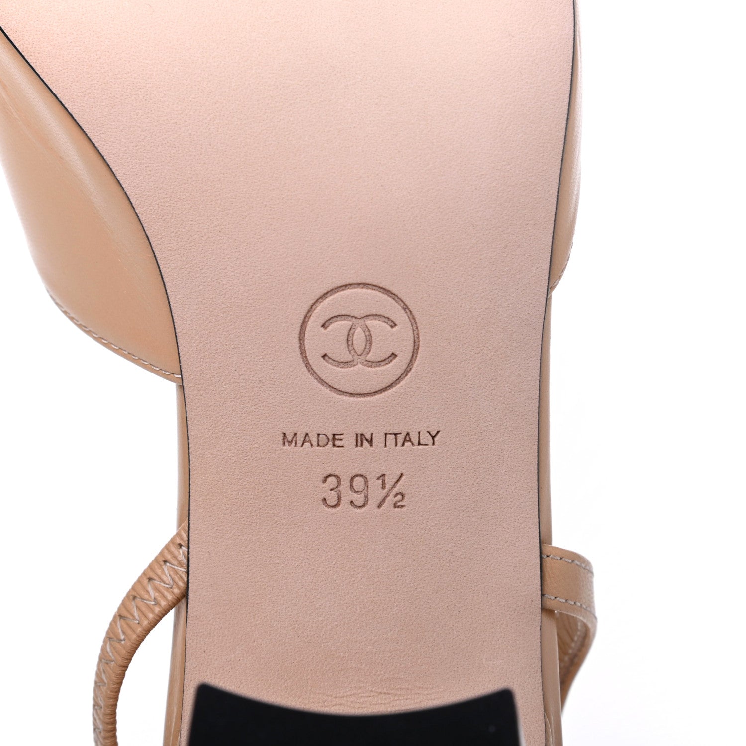 Chanel Goatskin Grosgrain Cap Toe CC Slingback Pumps 39.5 Beige Black 6 of 11