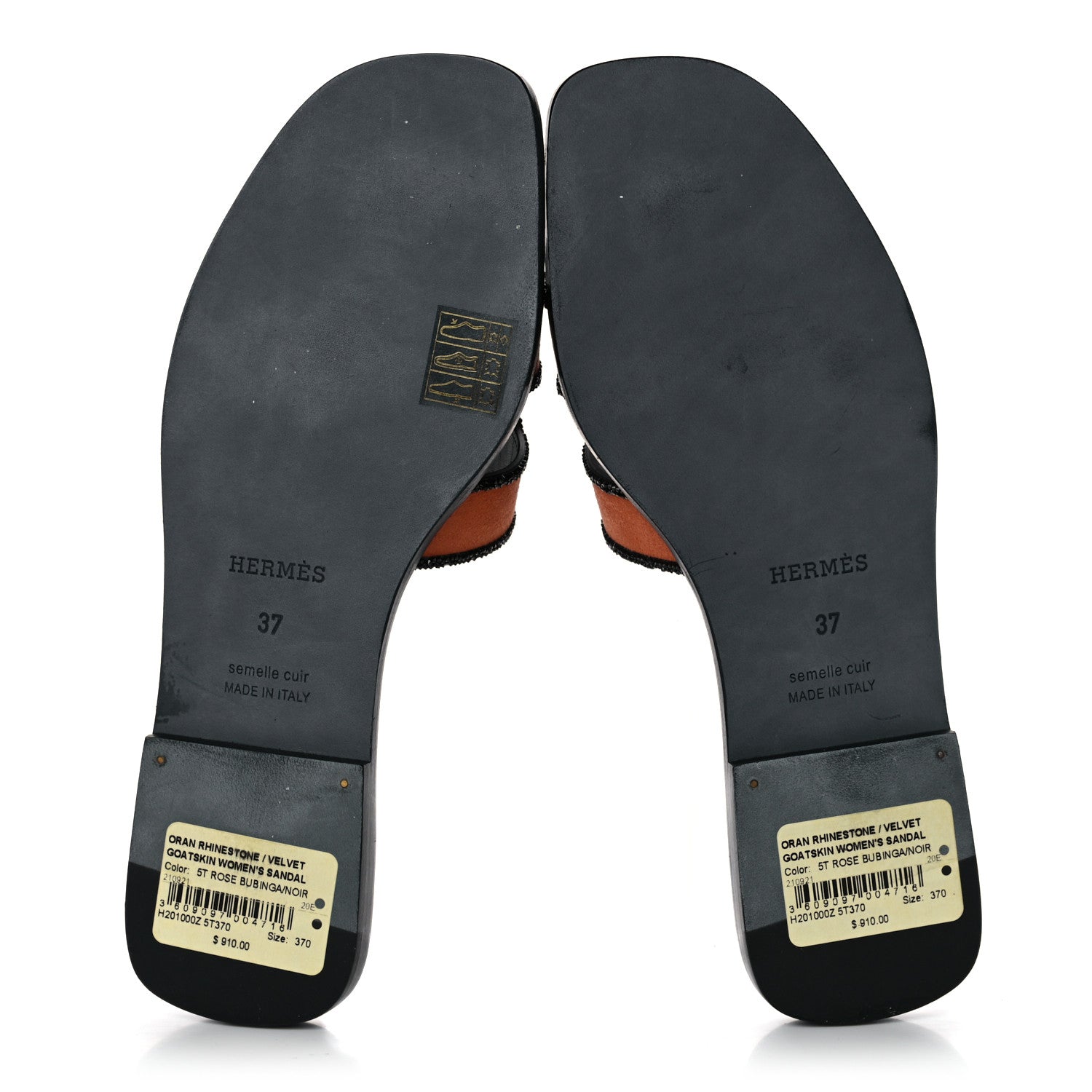 Hermes Suede Goatskin Crystal Oran Sandals 37 Rose Bubinga Black 5 of 9