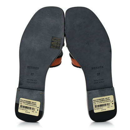Hermes Suede Goatskin Crystal Oran Sandals 37 Rose Bubinga Black 5 of 9