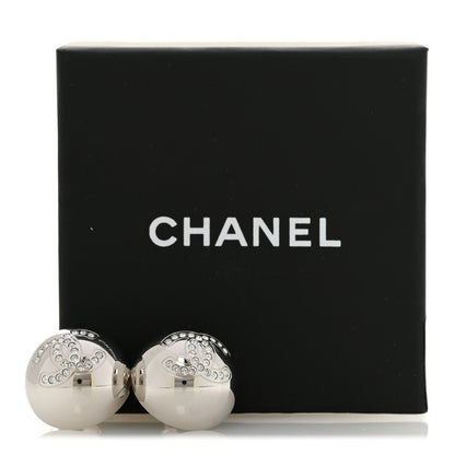 Chanel Metal Crystal CC Round Earrings Silver 5 of 5