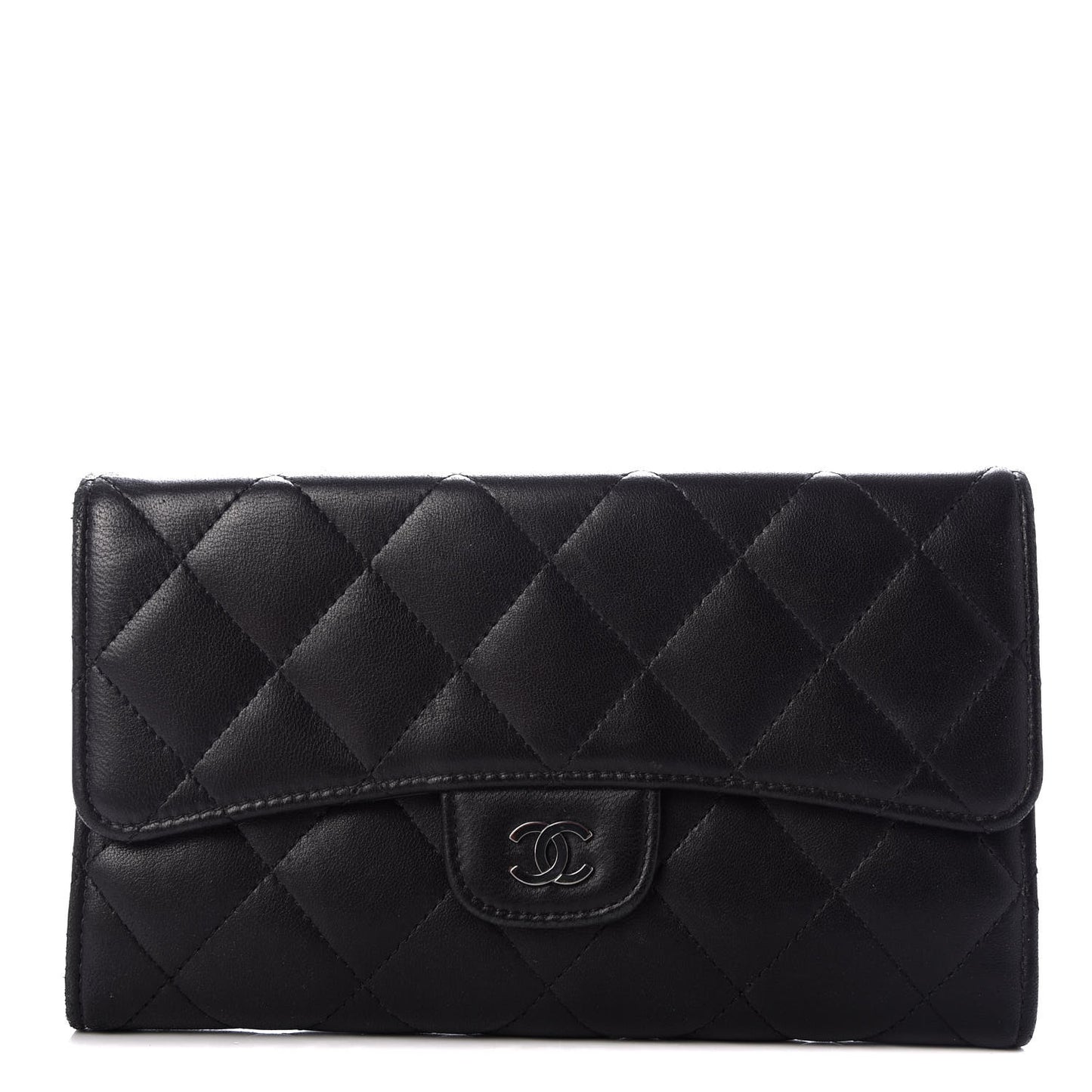 Lambskin Quilted Large Flap Wallet Black