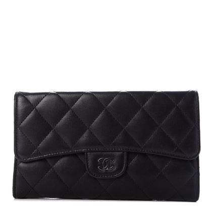 Chanel Lambskin Quilted Large Flap Wallet Black 1 of 8