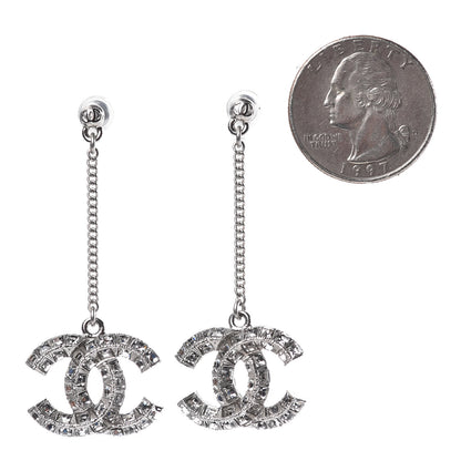 Chanel Baguette Crystal CC Drop Earrings Silver 2 of 4