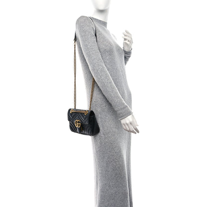 Gucci Calfskin Matelasse Mini GG Marmont Shoulder Bag Black 2 of 9