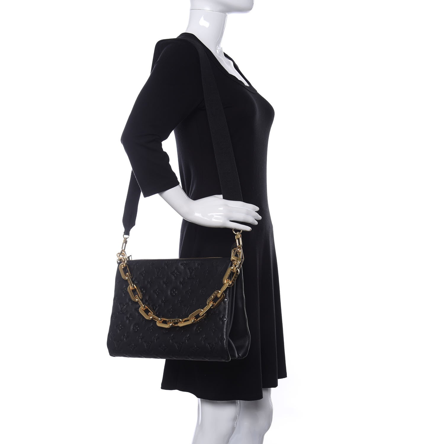 Louis Vuitton Lambskin Embossed Monogram Coussin MM Black 2 of 10