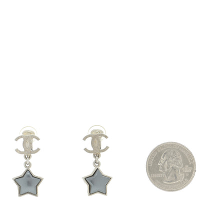 Chanel Metal Resin Pearl Star CC Drop Earrings Silver 2 of 4