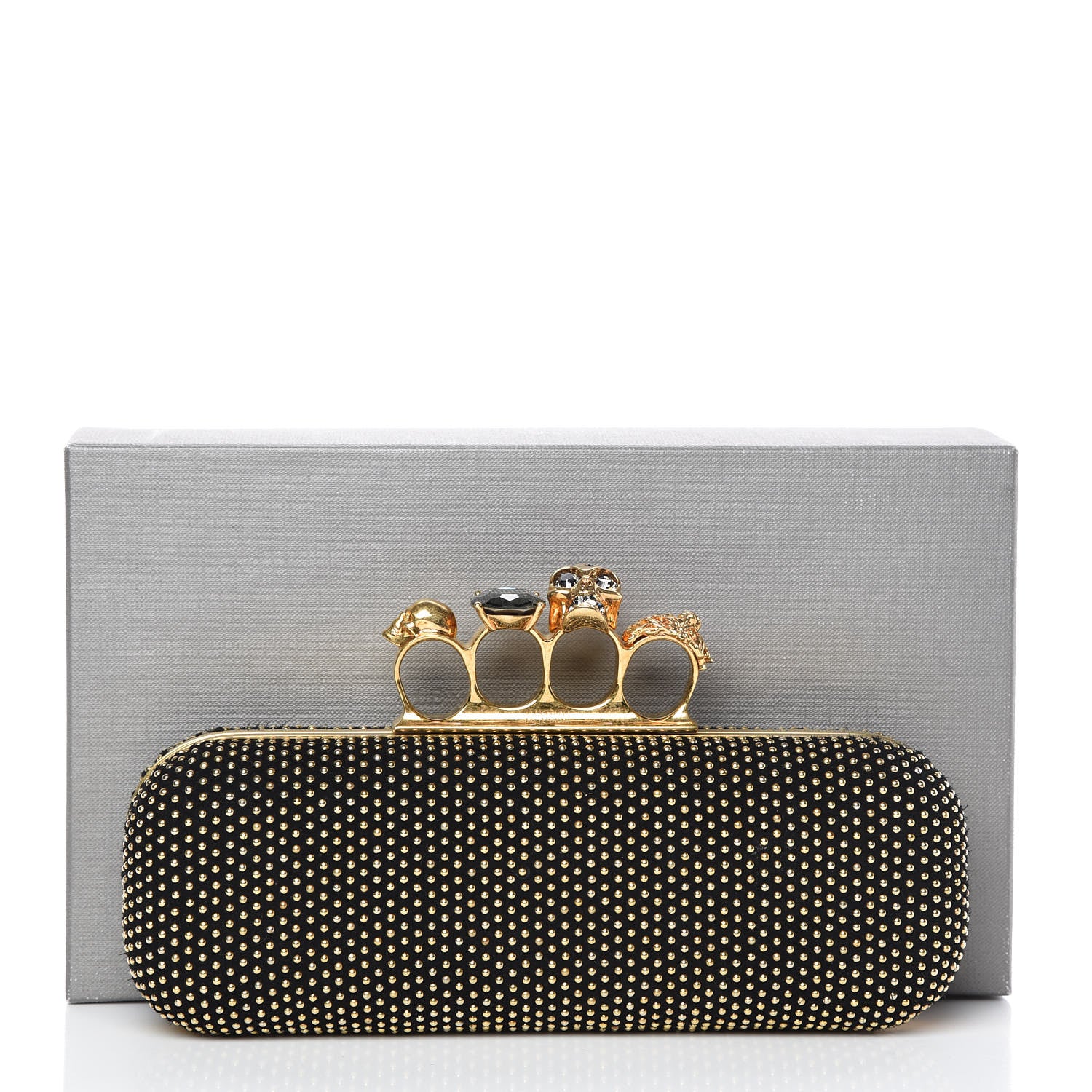 Alexander McQueen Suede Studded Skull Knuckle Box Clutch Black 10 of 10