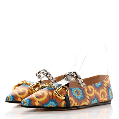 Gucci GG Supreme Kaleidoscope Calfskin Deva Horsebit Chain Embellished Flats 37.5 Blue Orange Multicolor Blue Agata 3 of 9