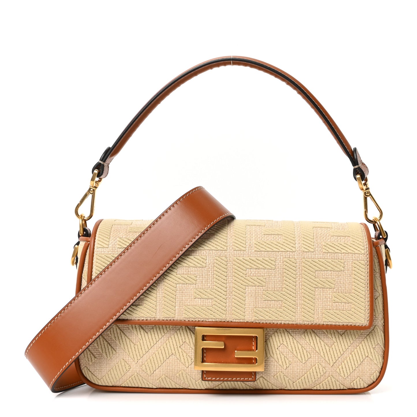 Raffia Vitello King Lucido FF Embroidered Baguette Alchemy Brandy