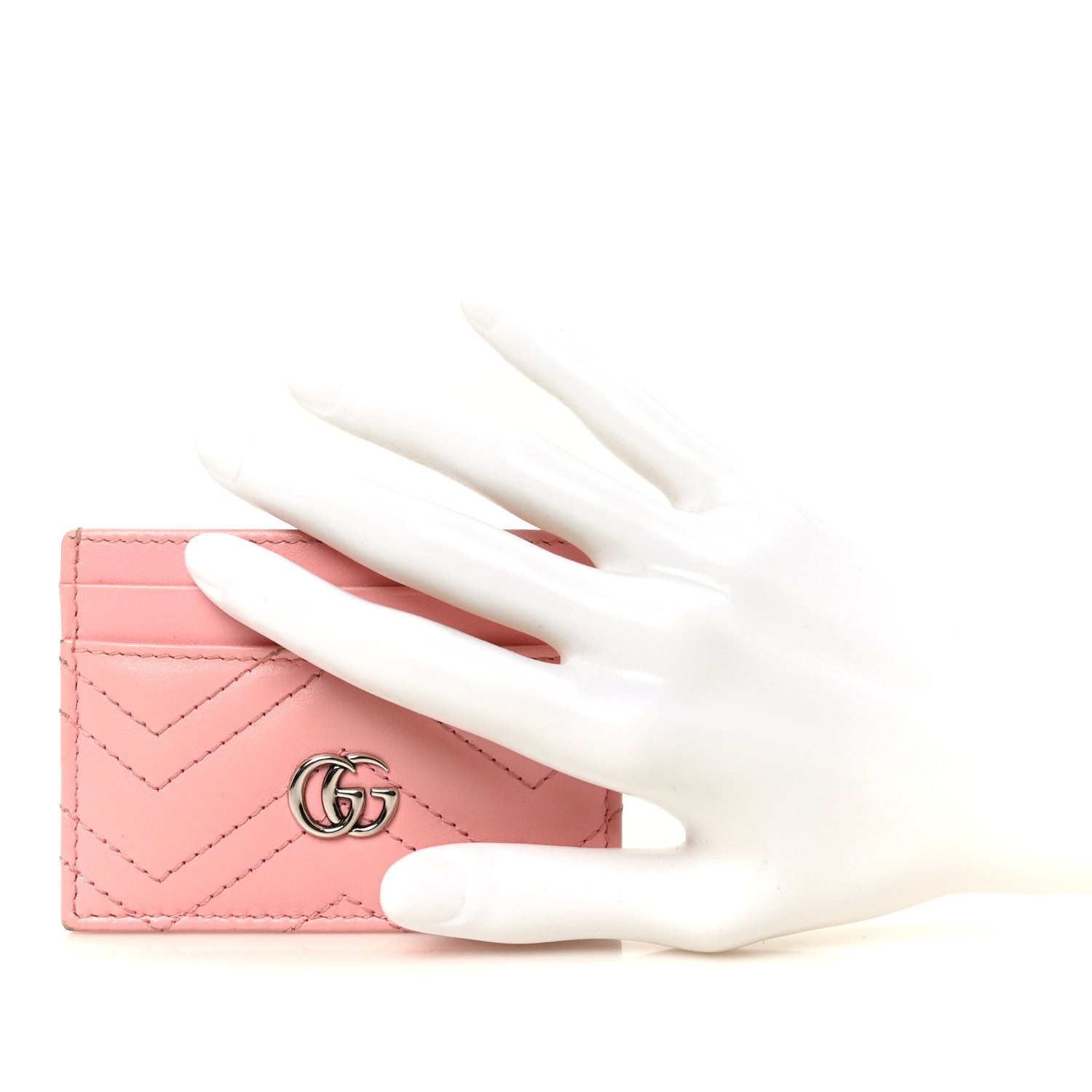 Gucci Calfskin Matelasse GG Marmont Card Holder Wild Rose 1891605