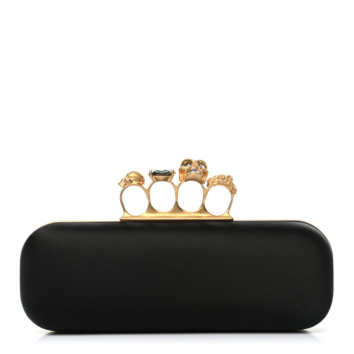 Satin Skull Knuckle Duster Box Clutch Black