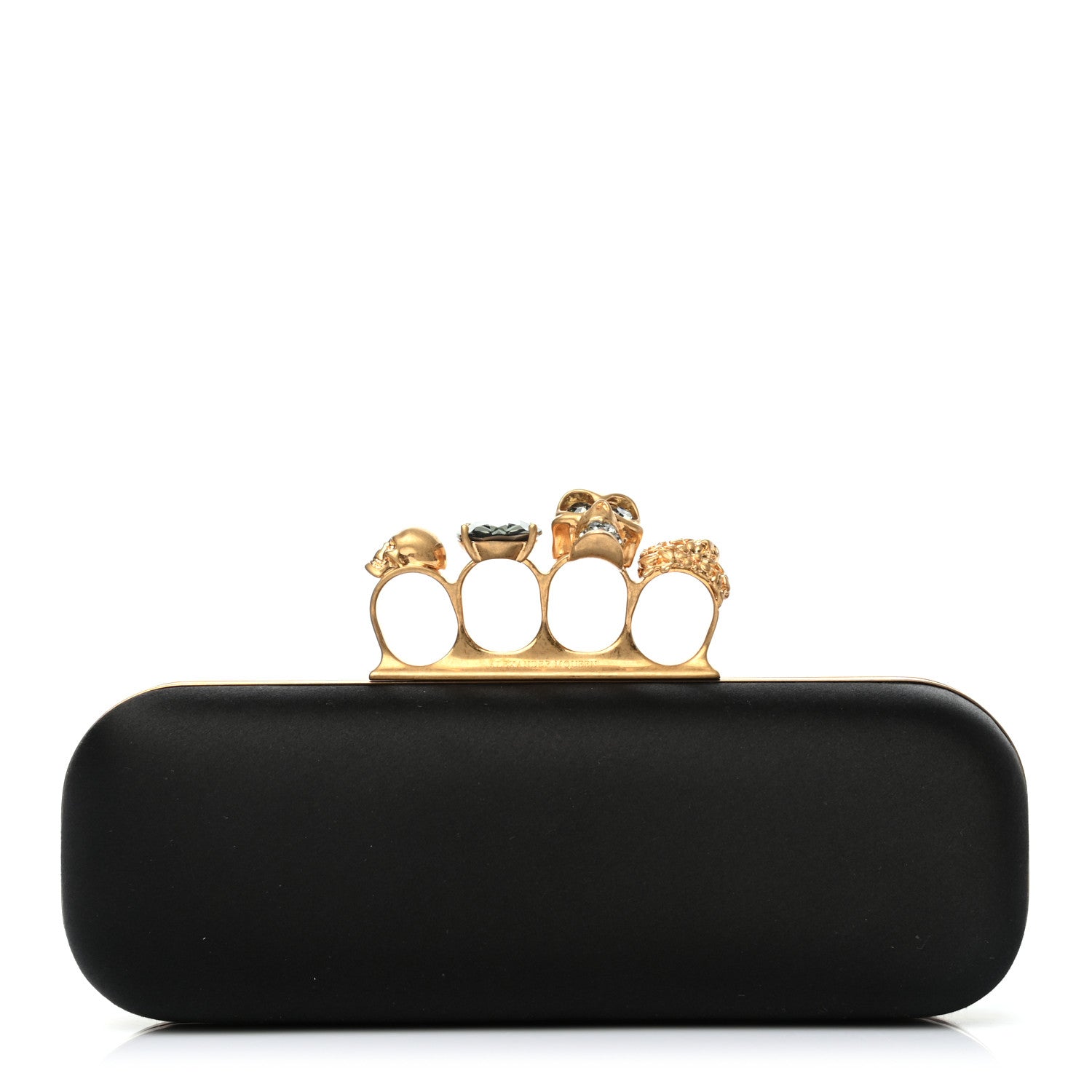 Alexander McQueen Satin Skull Knuckle Duster Box Clutch Black 1 of 8