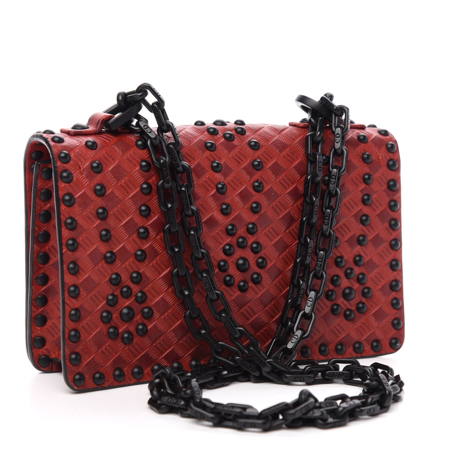 Christian Dior Calfskin Embossed Cannage Studded Mini J'Adior Chain Flap Bag Red 3 of 10
