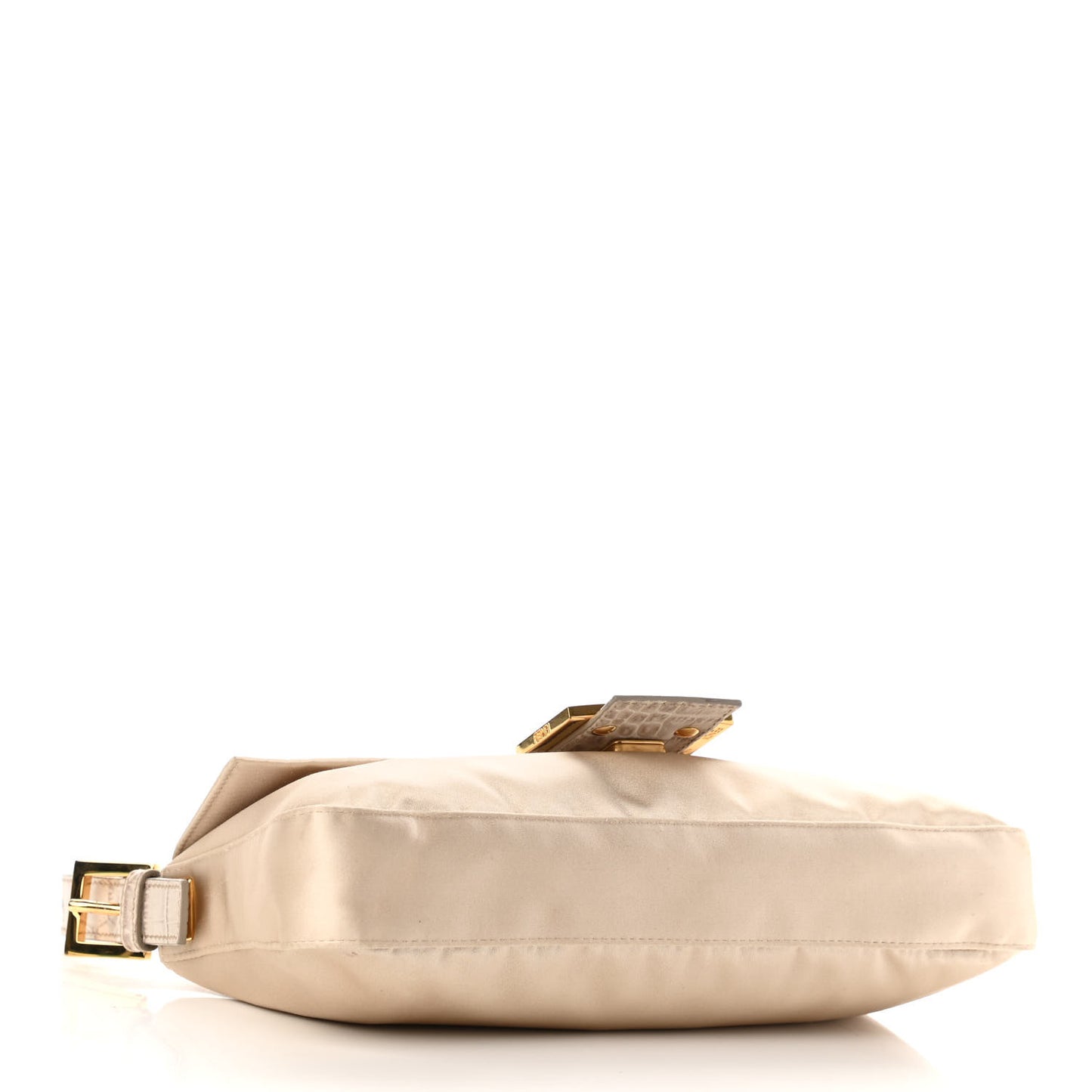 Satin Calfskin Crystal Crocodile Embossed Baguette Beige Pietra