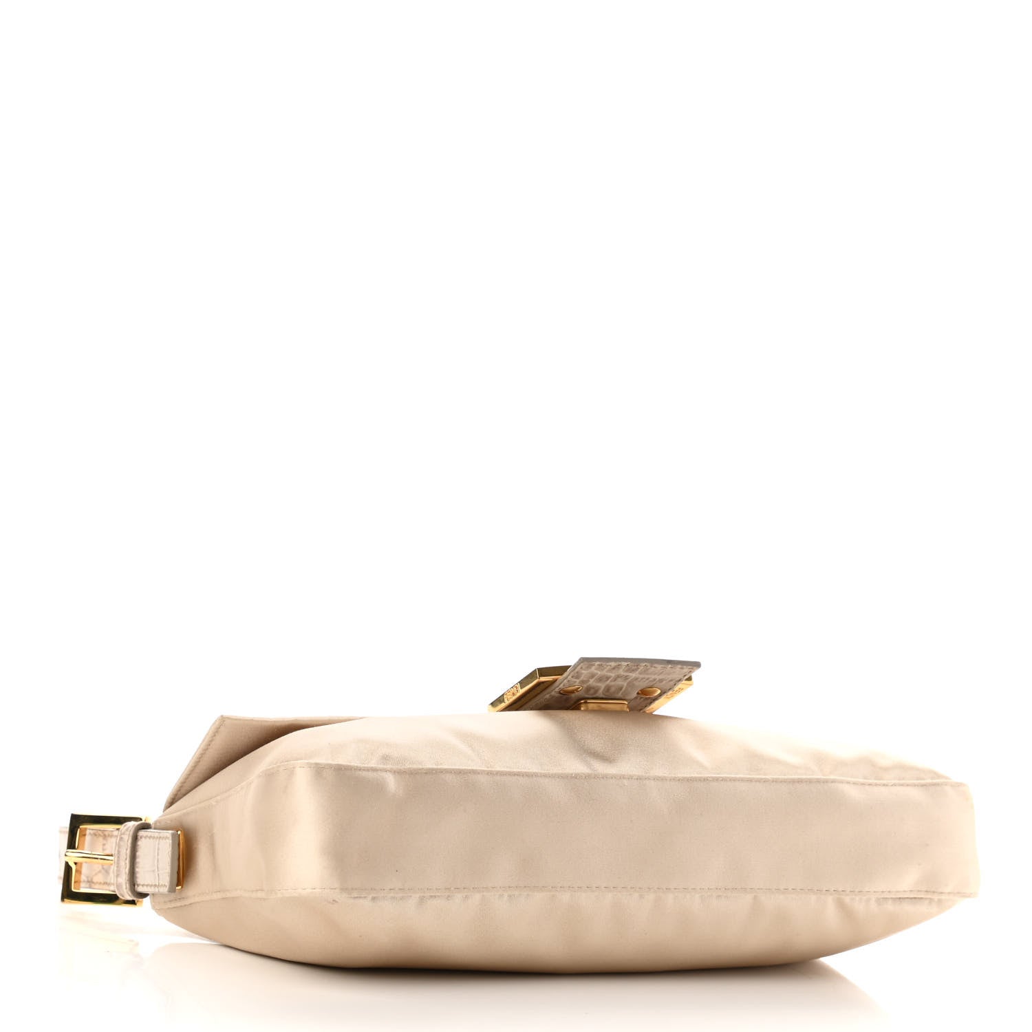 Fendi Satin Calfskin Crystal Crocodile Embossed Baguette Beige Pietra 4 of 10