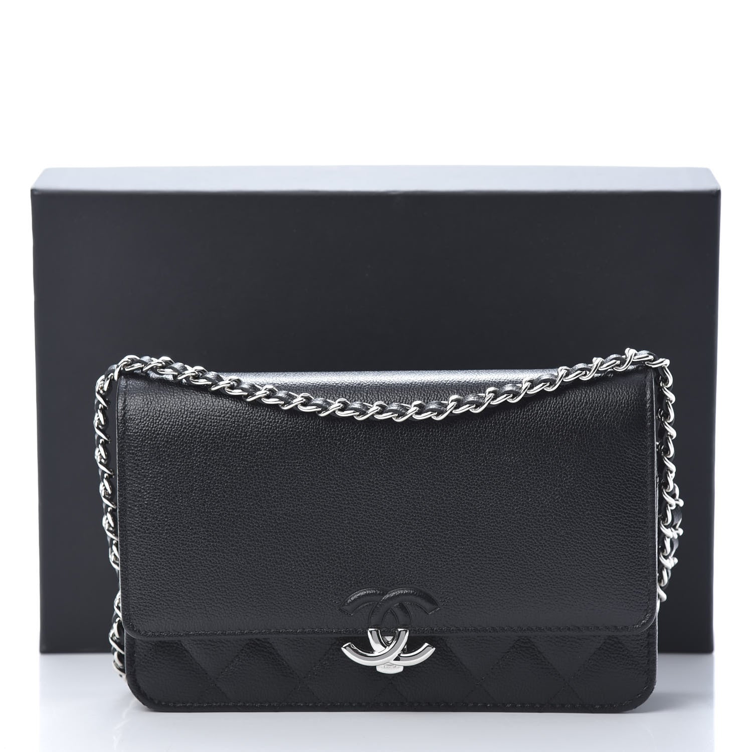 Chanel Grained Calfskin Quilted CC Box Wallet On Chain WOC Black 13 of 13