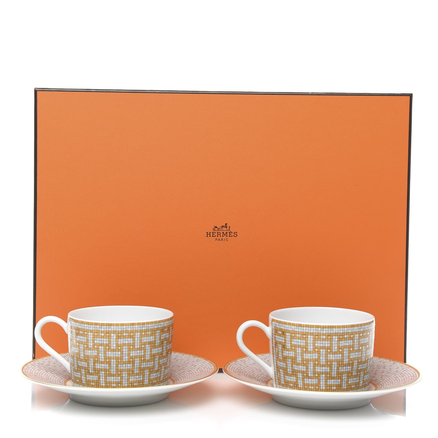 Hermes Porcelain Mosaique Au 24 Gold Tea Cup And Saucer Set Of 2 7 of 7