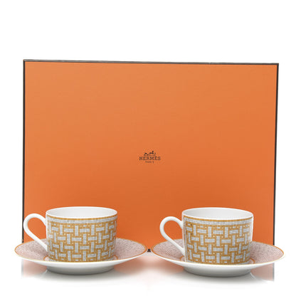 Hermes Porcelain Mosaique Au 24 Gold Tea Cup And Saucer Set Of 2 7 of 7