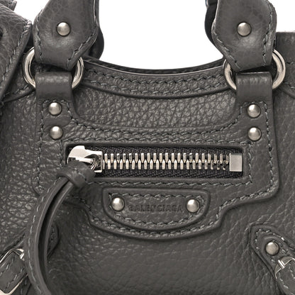 Balenciaga Grained Calfskin Neo Classic Silver Hardware Super Nano City Crossbody Dark Grey 7 of 9