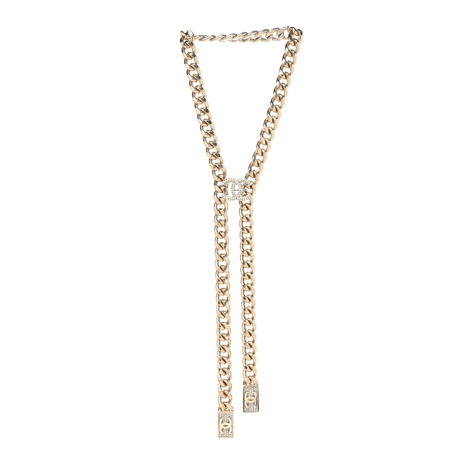 Chanel Chain Link Crystal CC Dog Tag Charm Necklace Gold 3 of 5