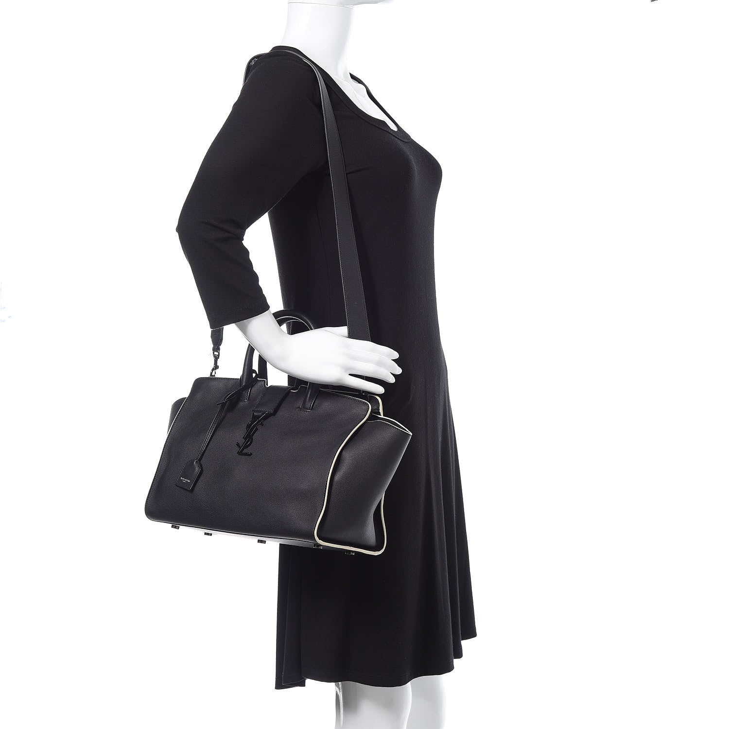 Saint Laurent Calfskin Small Monogram Downtown Cabas Black White 2 of 10