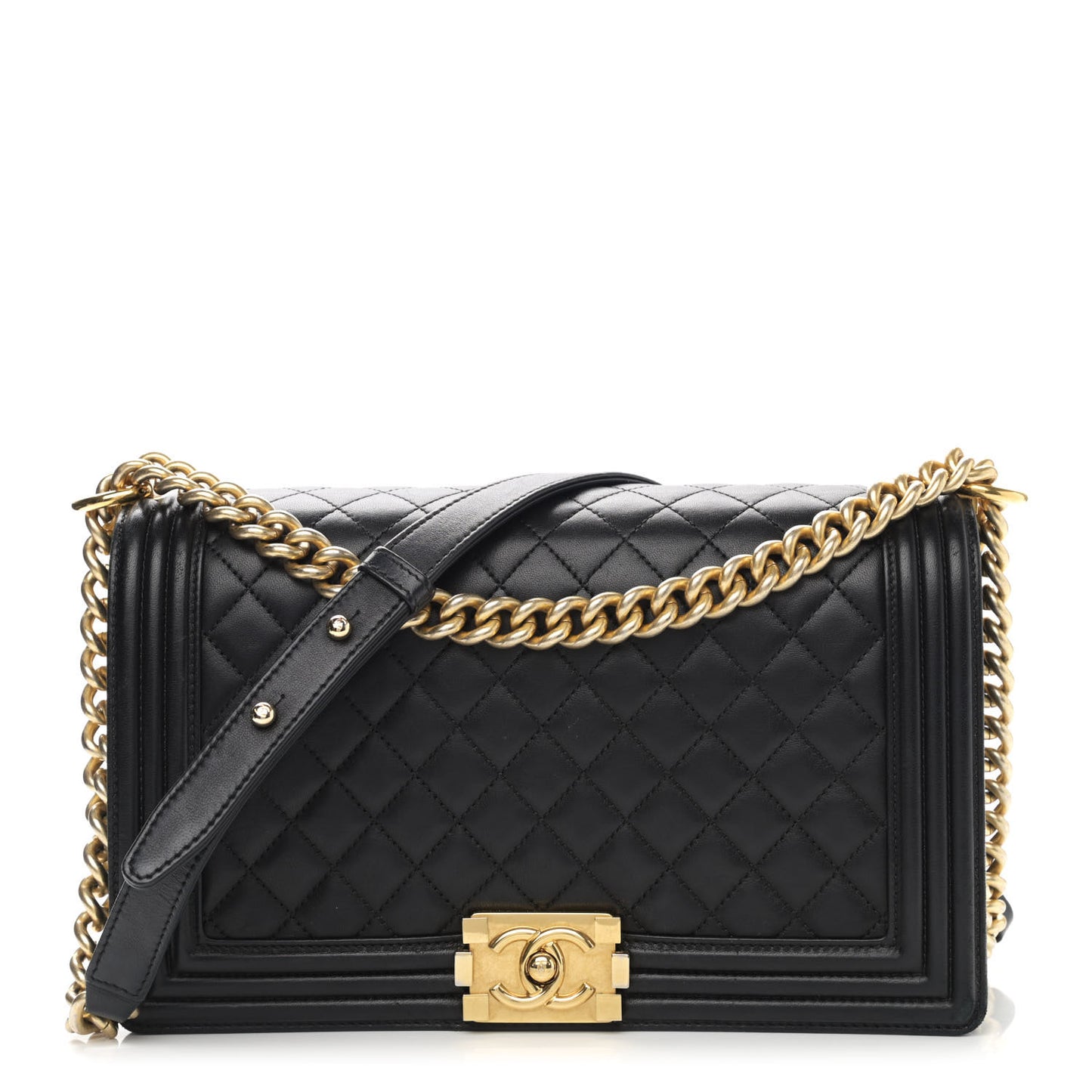 Lambskin Quilted New Medium Boy Flap Black