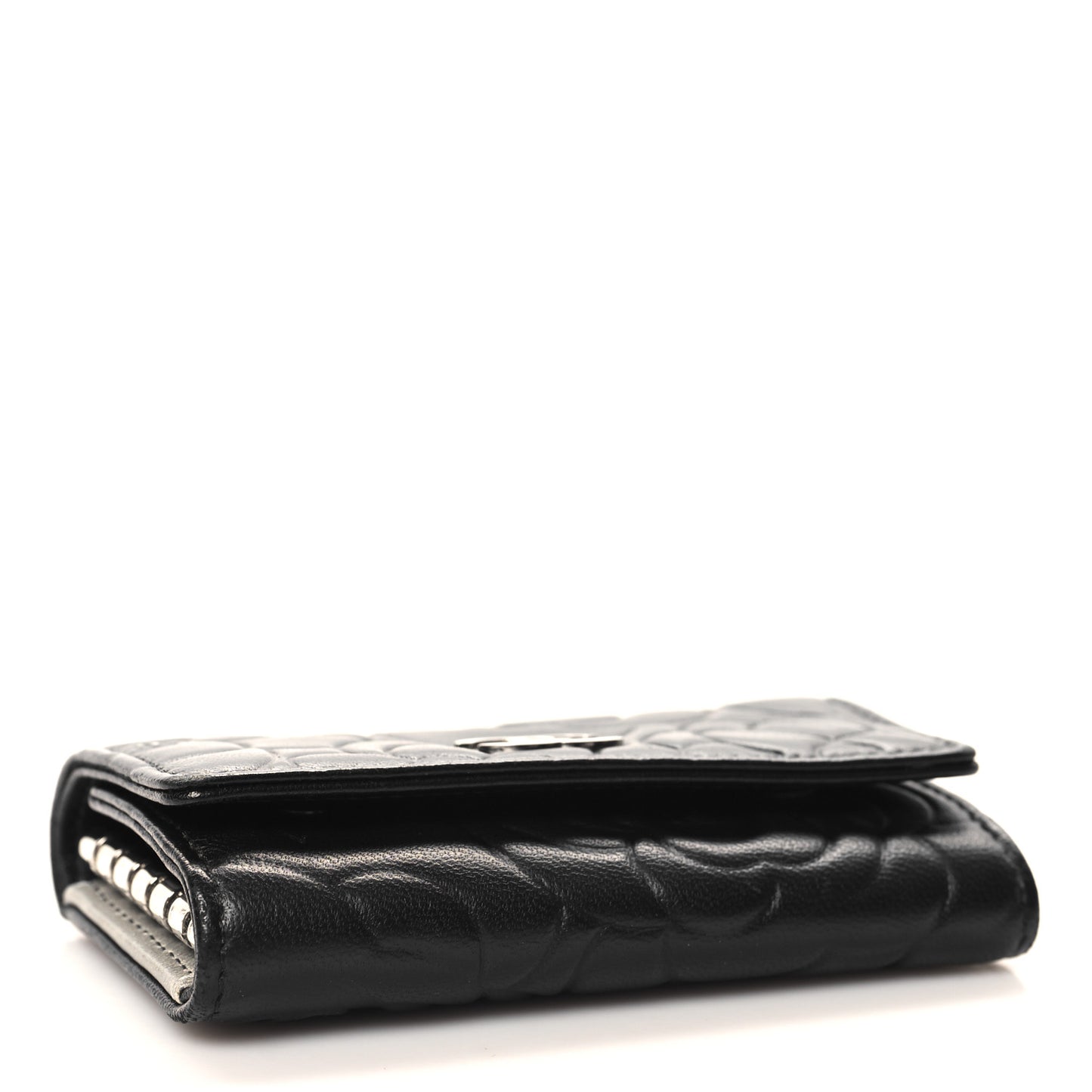 Lambskin Camellia Embossed 6 Key Holder Black
