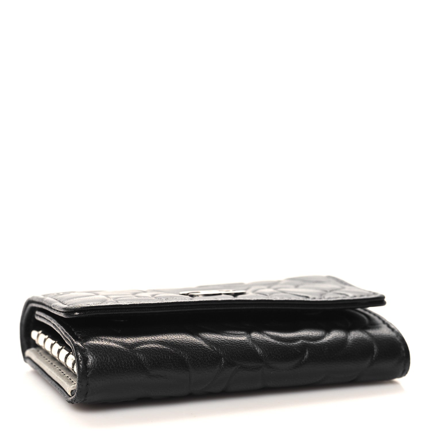 Chanel Lambskin Camellia Embossed 6 Key Holder Black 4 of 9