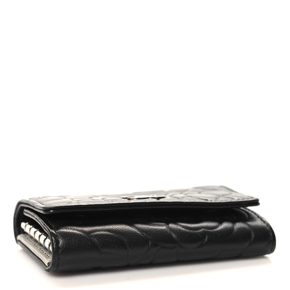 Chanel Lambskin Camellia Embossed 6 Key Holder Black 4 of 9