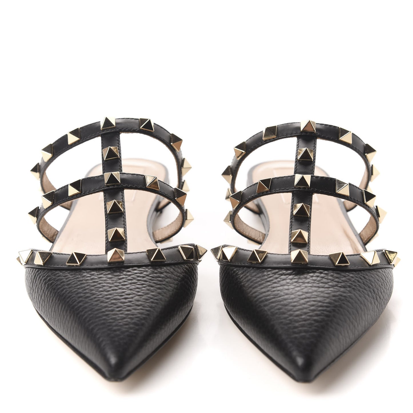 Pebbled Calfskin Rockstud Flat Cage Mules 36.5 Black
