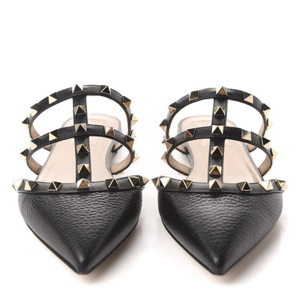 Valentino Garavani Pebbled Calfskin Rockstud Flat Cage Mules 36.5 Black 2 of 11