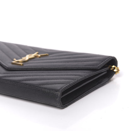 Saint Laurent Grain De Poudre Matelasse Chevron Monogram Chain Wallet Black 11 of 14
