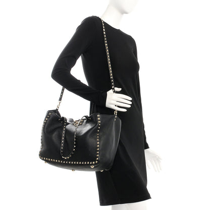 Valentino Garavani Vitello Medium Rockstud Tote Black 2 of 10
