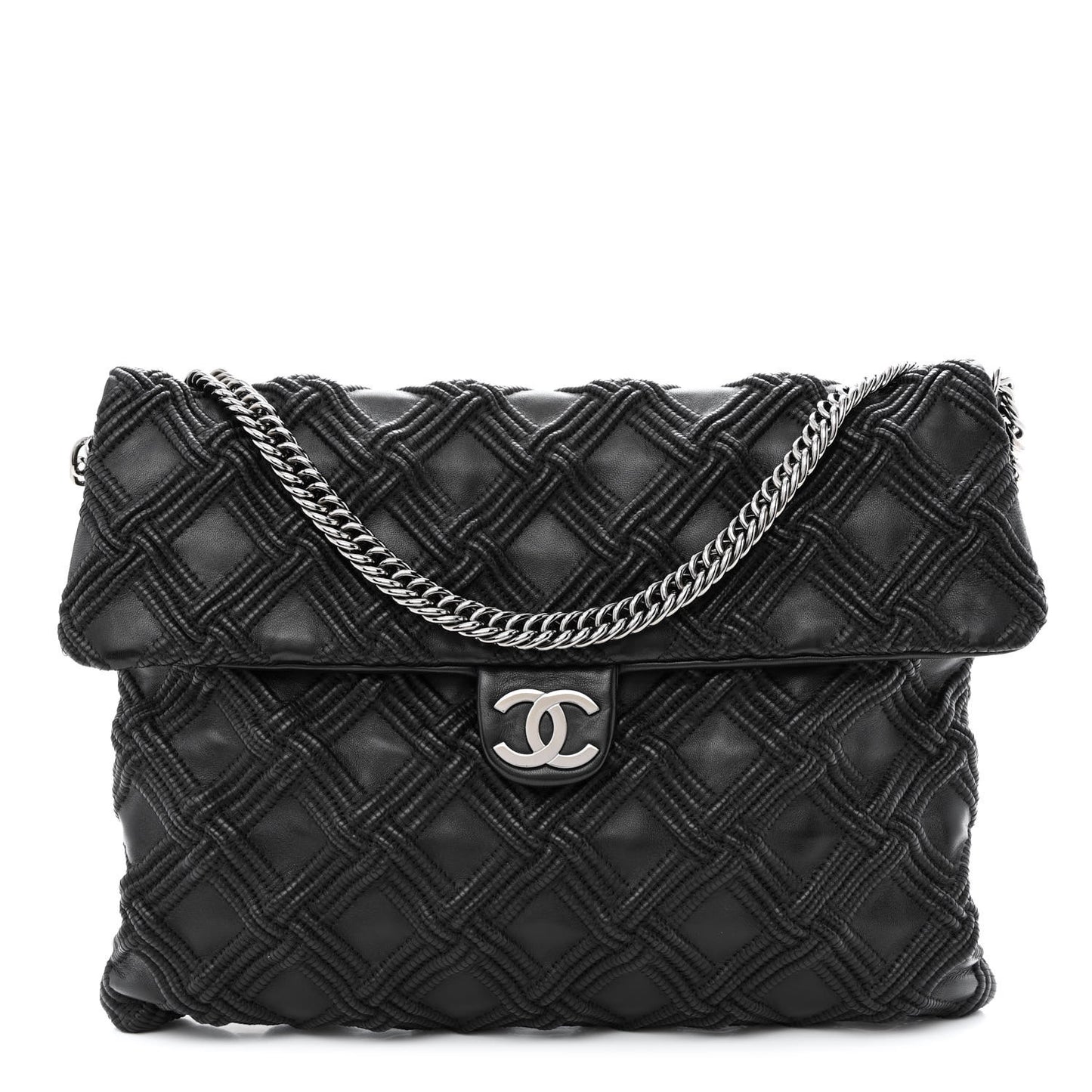 Lambskin Stitched Large Walk Of Fame Flap Black