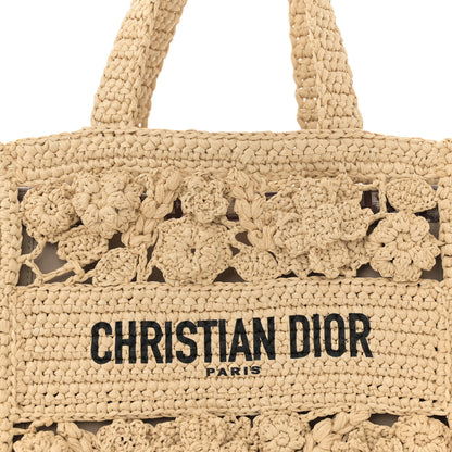 Christian Dior Woven Raffia Floral Embellished Small Book Tote Natural 10 of 12
