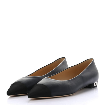 Chanel Lambskin Grosgrain Cap Toe Ballerina Flats 41 Navy Black 3 of 8
