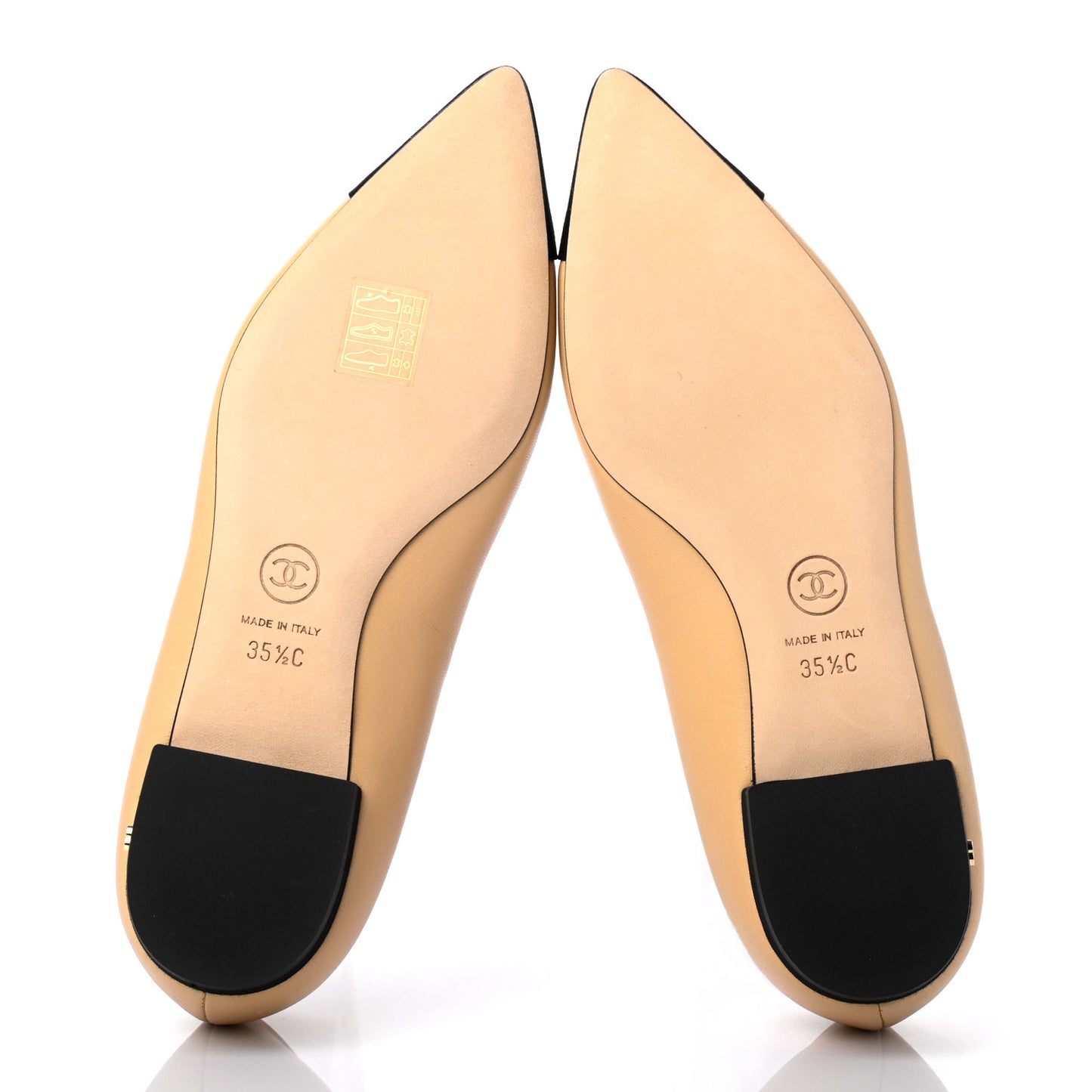 Lambskin Grosgrain Cap Toe Ballerina Flats 35.5 Beige Black