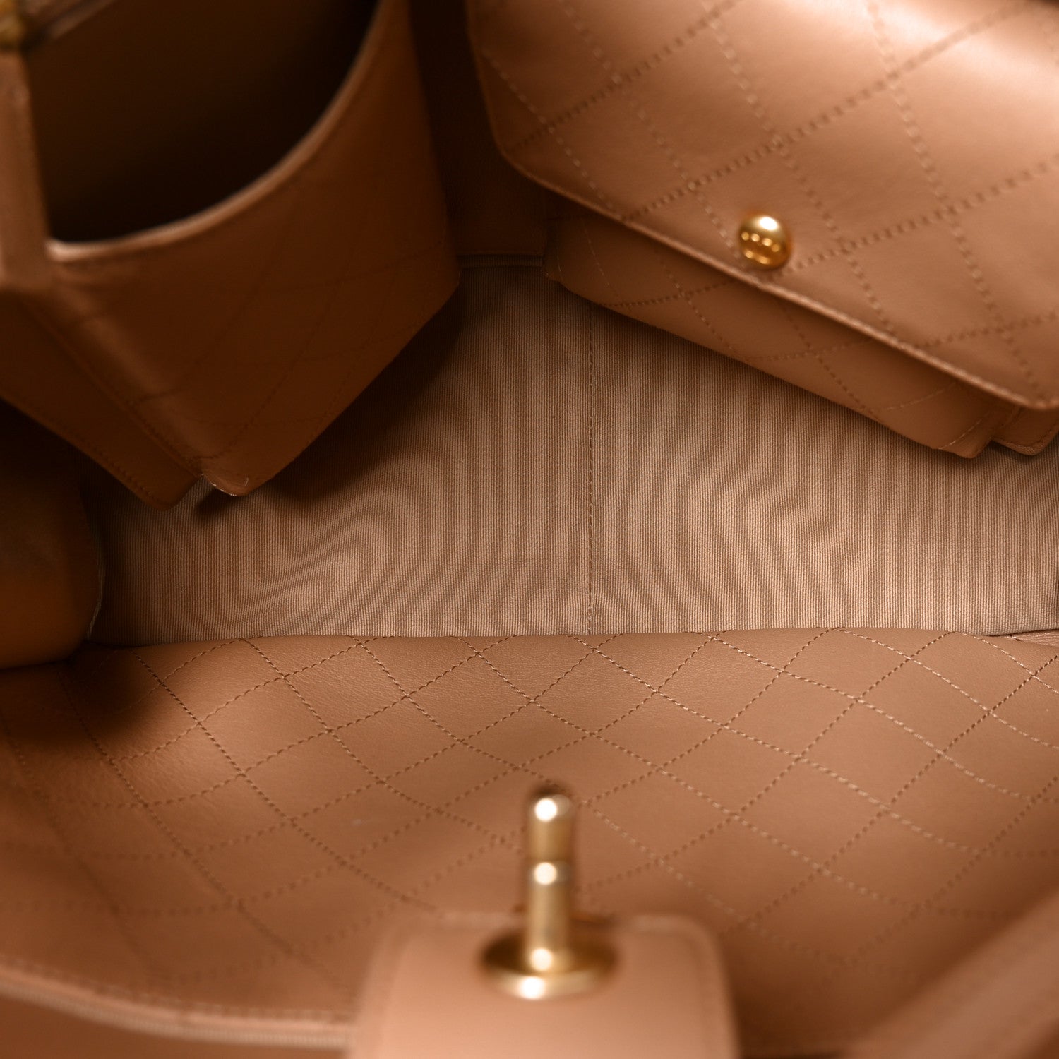 Chanel Calfskin Quilted Book Pocket Shopping Tote Beige 5 of 10