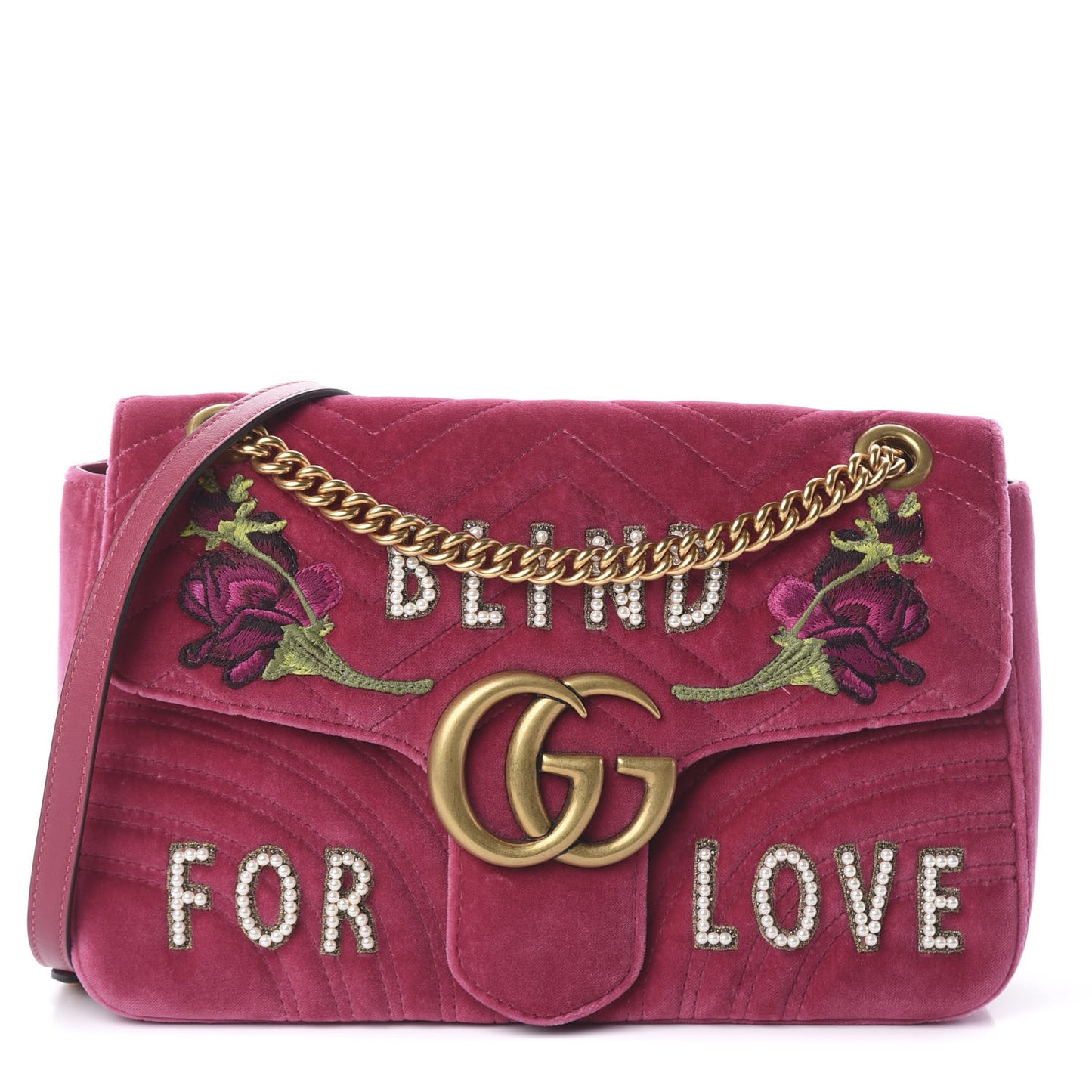 Velvet Matelasse Blind for Love Embroidered Medium GG Marmont Shoulder Bag Light Raspberry Rose Multicolor