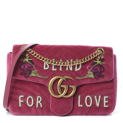 Gucci Velvet Matelasse Blind for Love Embroidered Medium GG Marmont Shoulder Bag Light Raspberry Rose Multicolor 1 of 8
