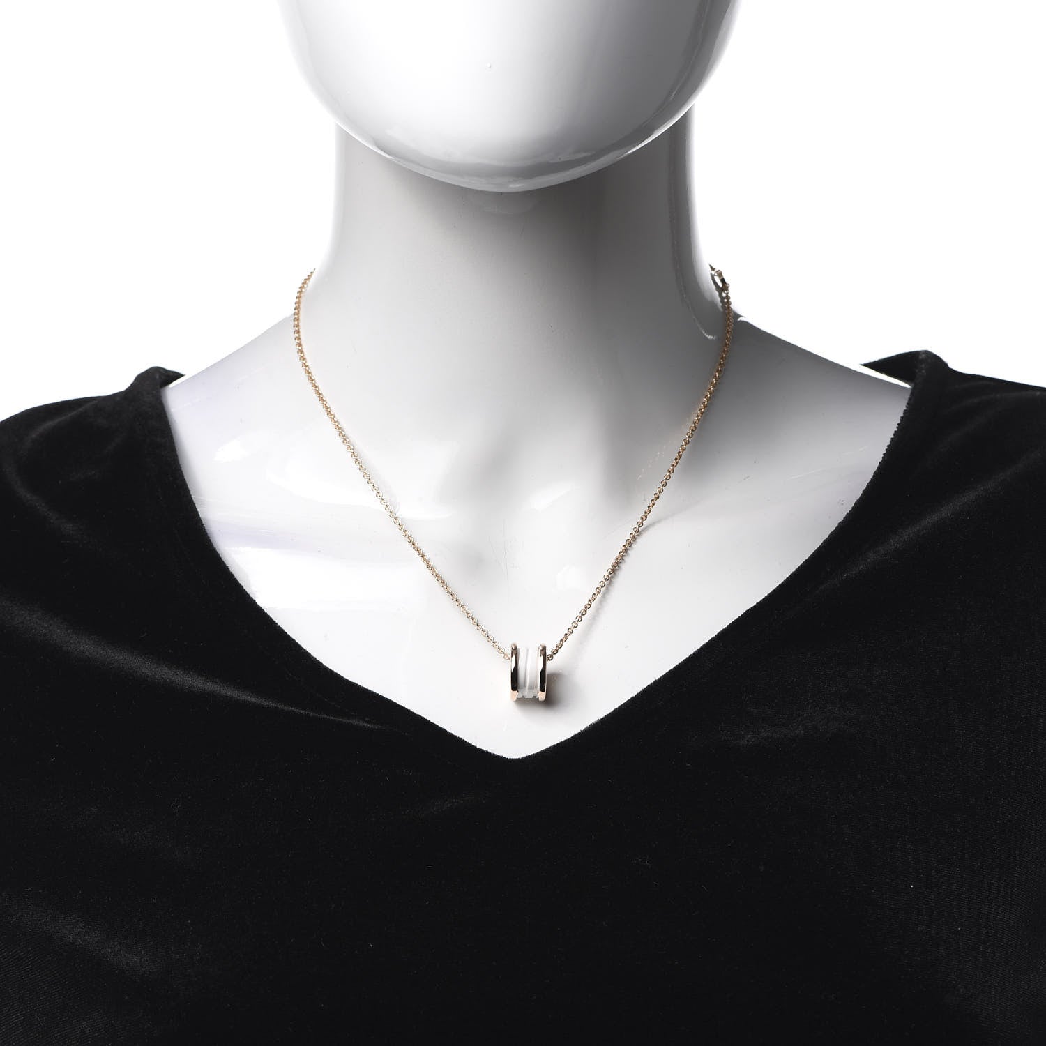 Bulgari 18K Rose Gold White Ceramic B.Zero1 Pendant Necklace 2 of 8