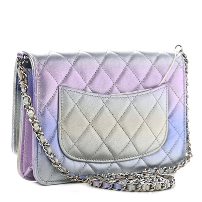 Chanel Gradient Metallic Calfskin Quilted Wallet On Chain WOC Silver Blue Yellow Purple 2 of 9