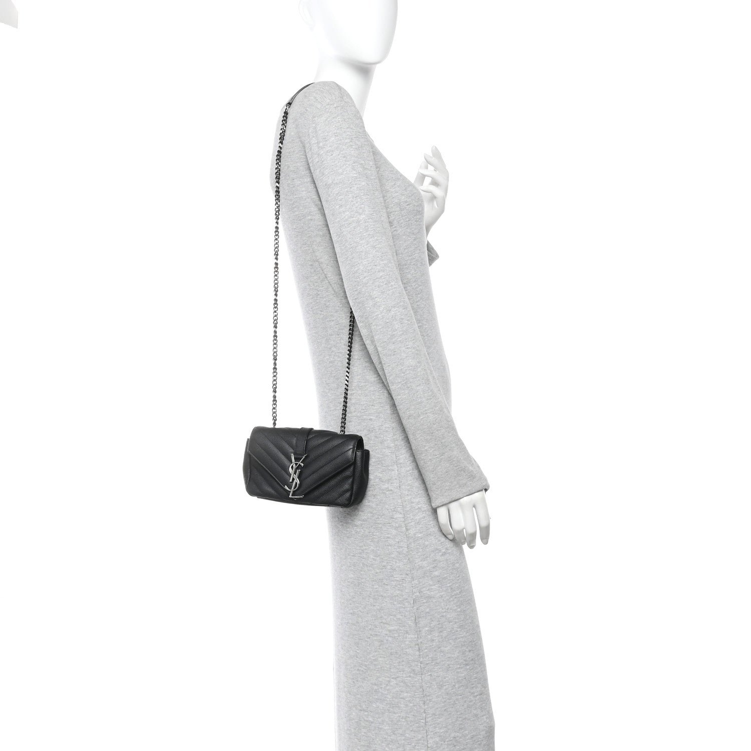 Saint Laurent Grained Calfskin Matelasse Chevron Classic Monogram Baby Chain Bag Black 2 of 10