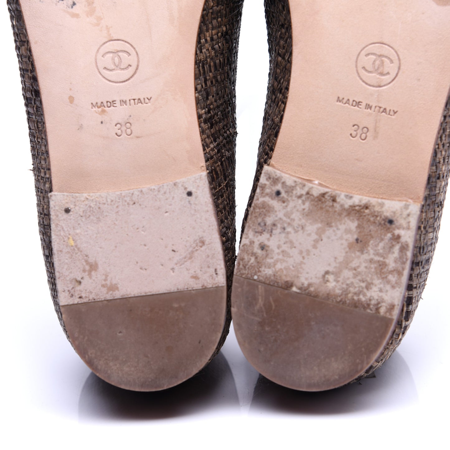 Tweed Metallic Lambskin CC Cap Toe Ballerina Flats 38 Gold